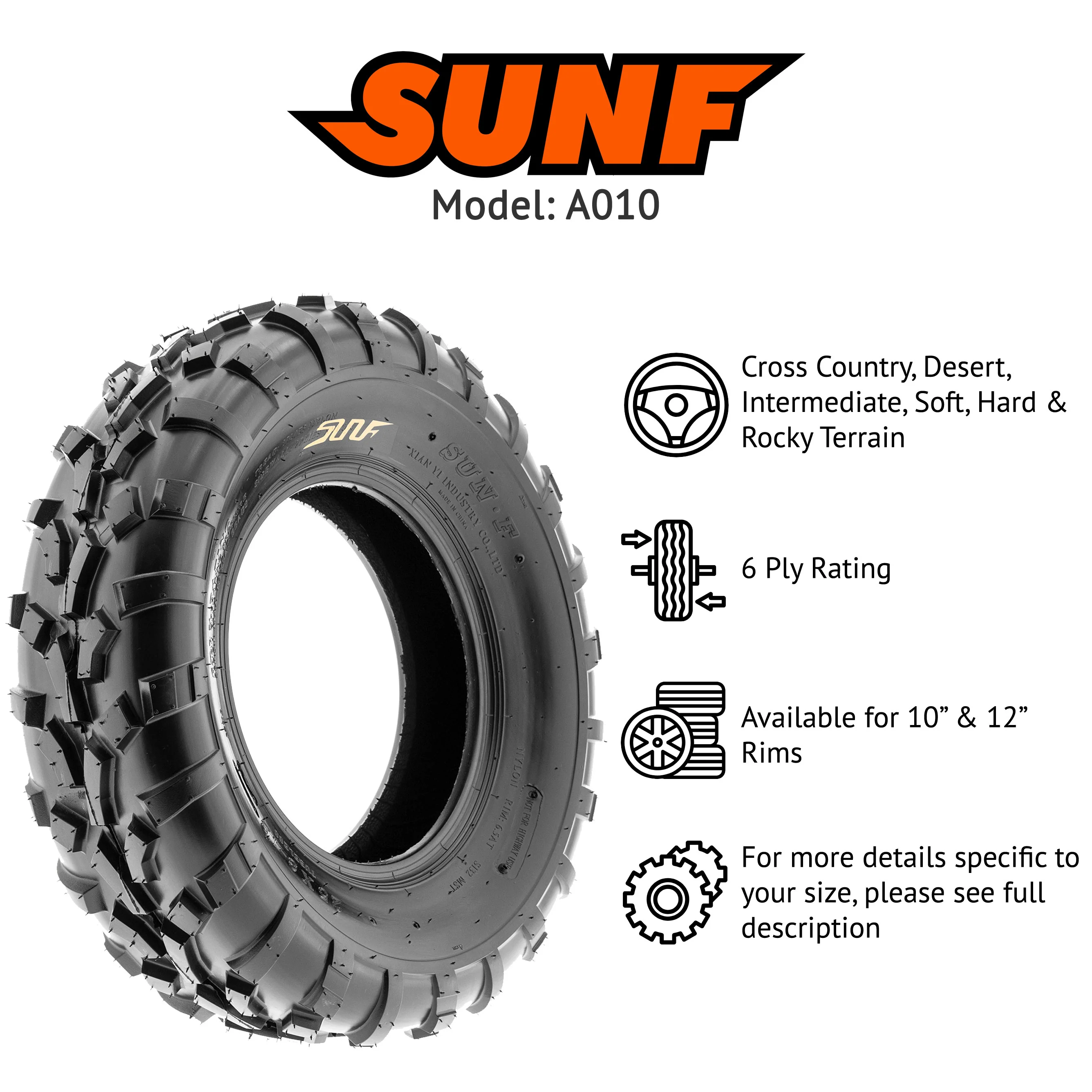 SunF ATV TIRE/UTV TIRE All Terrain 6 PR Tubeless A010 (set of 2) - Image 12